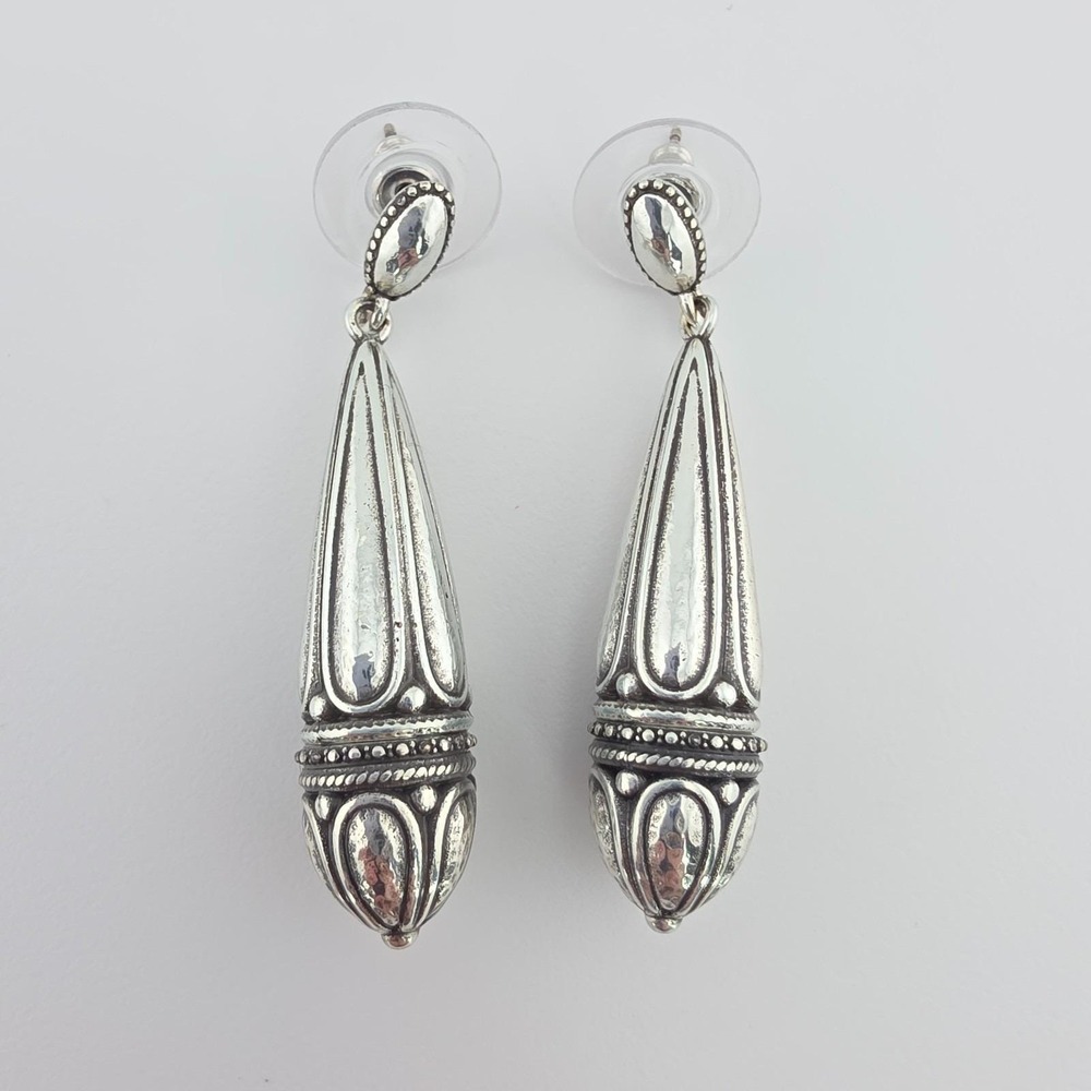 BRIGHTON 'Nola' Post Drop Earrings Balinese Beadwork Dangle Drop Silver Plate